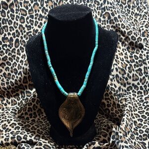 Turquoise and Gold Pendant Necklace